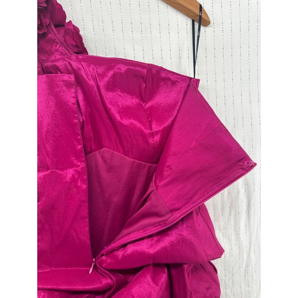 Forever 21 Mini Dress Sz L Magenta Prom Cocktail Party One-Shoulder Glam Flirty - Picture 2 of 8